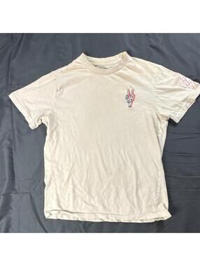 Eighty Eight Mens Size S T-Shirt Beige Skeleton Peace Y2K